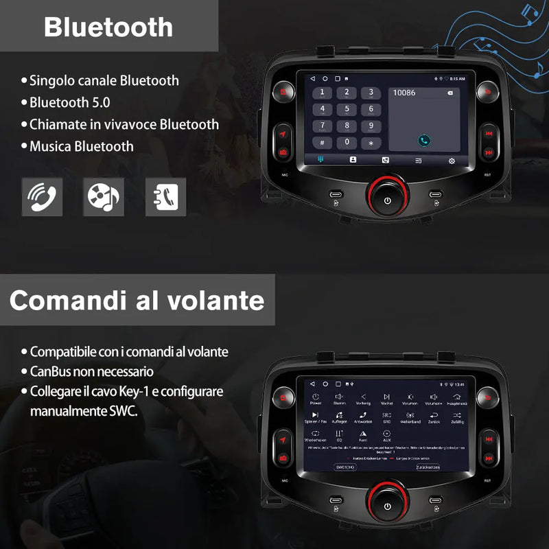 AWESAFE 7 Pollici Autoradio per Toyota Aygo, Peugeot 108, Citroen C1 (2015-2021) con Wireless CarPlay Android Auto Bluetooth GPS Comandi al volante FM RDS Telecamera posteriore-2GB+64GB AWESAFE