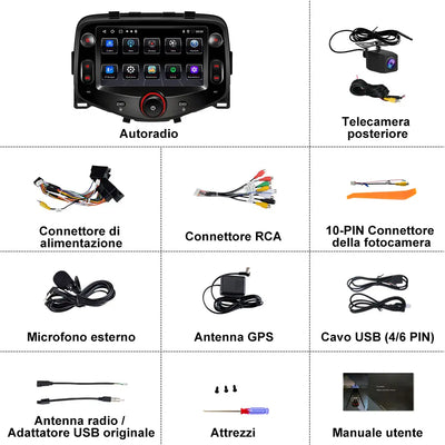 AWESAFE 7 Pollici Autoradio per Toyota Aygo, Peugeot 108, Citroen C1 (2015-2021) con Wireless CarPlay Android Auto Bluetooth GPS Comandi al volante FM RDS Telecamera posteriore-2GB+64GB AWESAFE