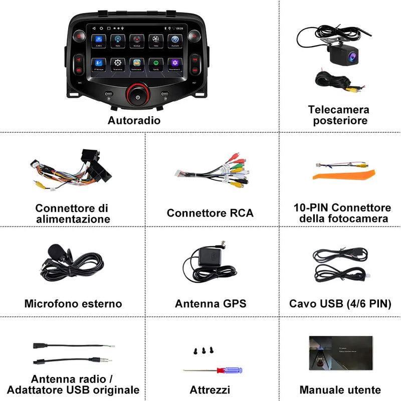 AWESAFE 7 Pollici Autoradio per Toyota Aygo, Peugeot 108, Citroen C1 (2015-2021) con Wireless CarPlay Android Auto Bluetooth GPS Comandi al volante FM RDS Telecamera posteriore-2GB+64GB AWESAFE