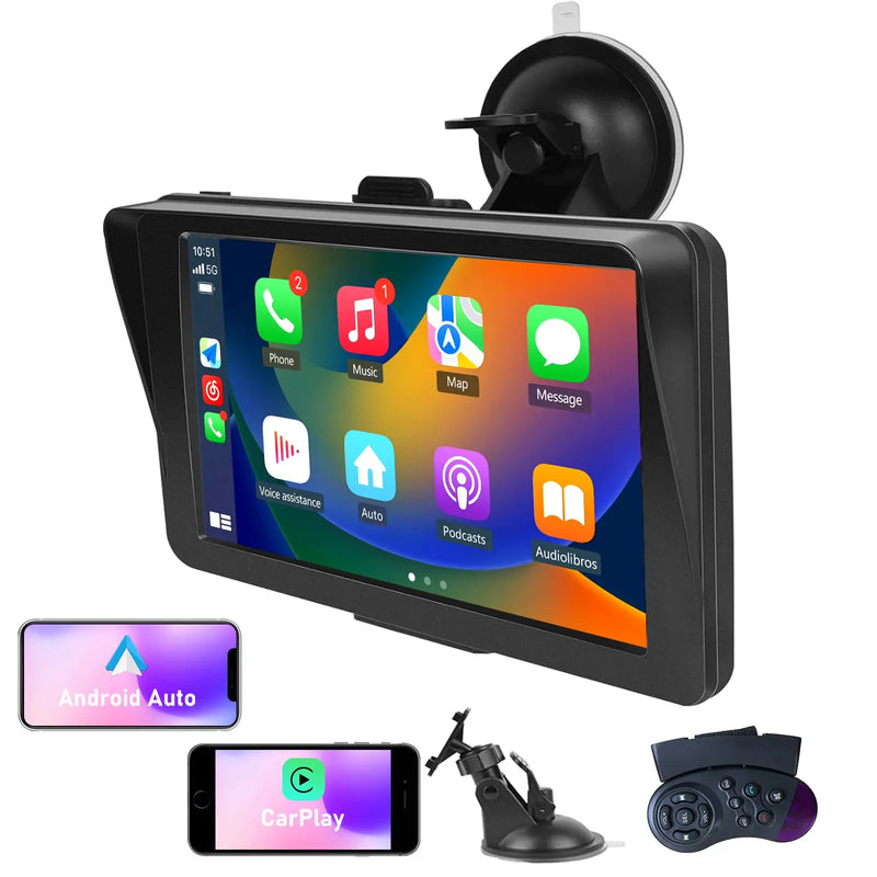 AWESAFE 7 Pollici Portatile CcarPlay Auto Supporta Cablato/Wireless CarPlay-Connessione con telecamera di retromarcia, Mirror Link, Bluetooth 5.0 /FM/AUXPer 12-24V Auto AWESAFE