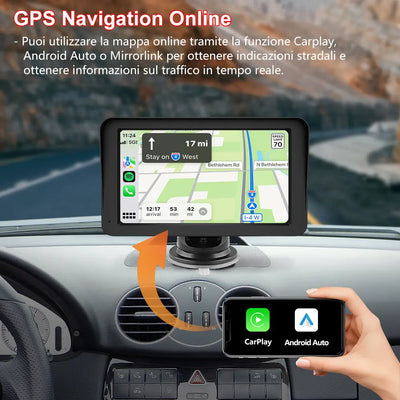 AWESAFE 7 Pollici Portatile CcarPlay Auto Supporta Cablato/Wireless CarPlay-Connessione con telecamera di retromarcia, Mirror Link, Bluetooth 5.0 /FM/AUXPer 12-24V Auto AWESAFE