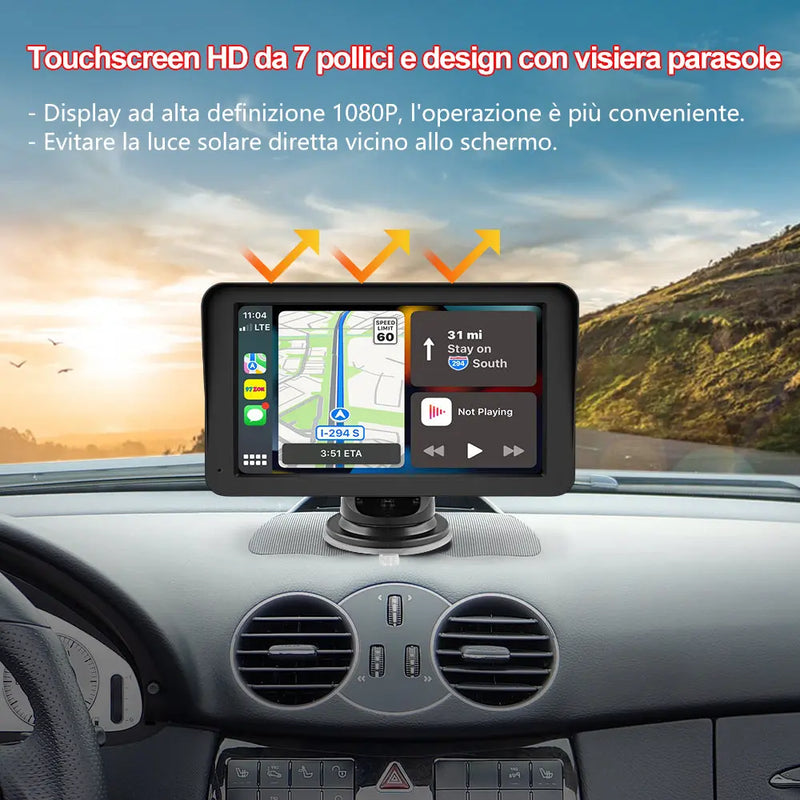 AWESAFE 7 Pollici Portatile CcarPlay Auto Supporta Cablato/Wireless CarPlay-Connessione con telecamera di retromarcia, Mirror Link, Bluetooth 5.0 /FM/AUXPer 12-24V Auto AWESAFE