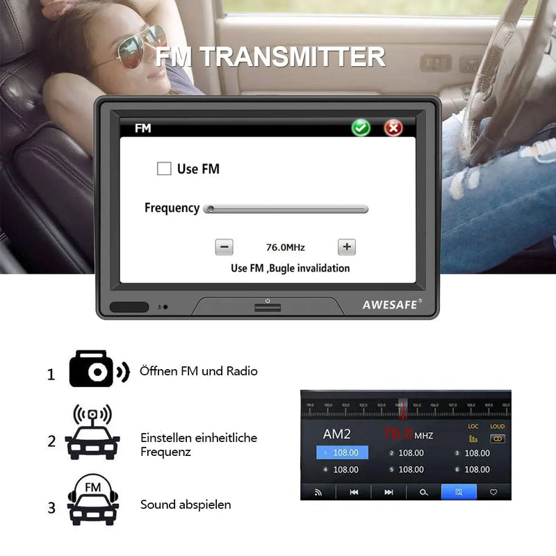 AWESAFE 7-Zoll-Navigationsgerät für das Auto – Touchscreen, FM-Transmitter, Sonnenblende, aktuelles Kartenmaterial für 2025 AWESAFE