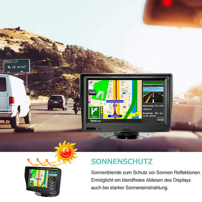 AWESAFE 7-Zoll-Navigationsgerät für das Auto – Touchscreen, FM-Transmitter, Sonnenblende, aktuelles Kartenmaterial für 2025 AWESAFE