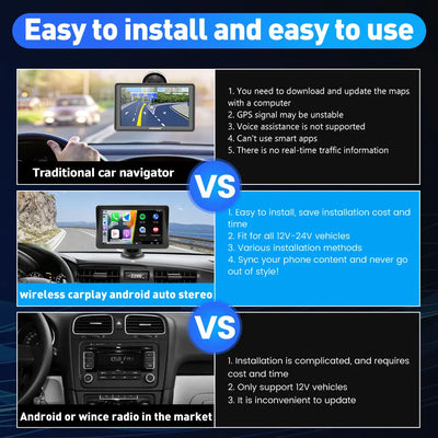 AWESAFE 7 inch Portable Wireless CarPlay Android Auto AirPlay AutoLink Car Radio Screen Bluetooth Music GPS Navigation for Cars Australia on Dashboard Car Audio AWESAFE