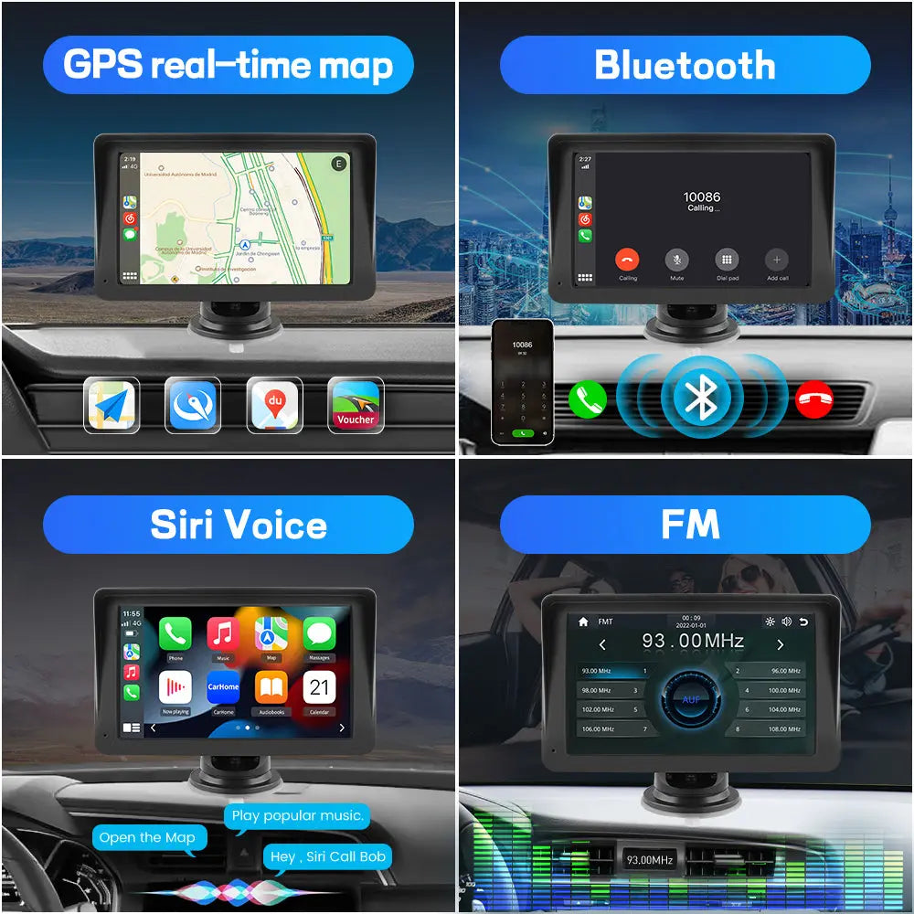 AWESAFE 7 inch Portable Wireless CarPlay Android Auto AirPlay AutoLink Car Radio Screen Bluetooth Music GPS Navigation for Cars Australia on Dashboard Car Audio AWESAFE