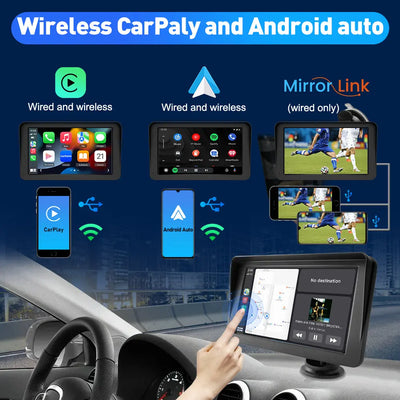 AWESAFE 7 inch Portable Wireless CarPlay Android Auto AirPlay AutoLink Car Radio Screen Bluetooth Music GPS Navigation for Cars Australia on Dashboard Car Audio AWESAFE