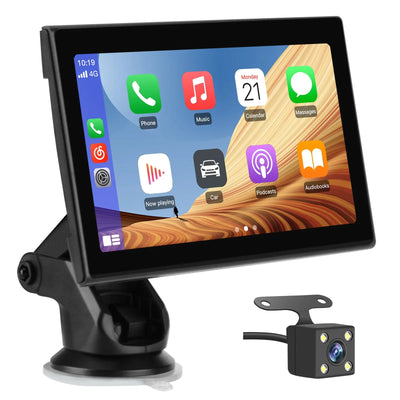 AWESAFE 7 pollici Portatile CarPlay Auto con Telecamera per la retromarcia - FM, AUX, Bluetooth 5.0,Wireless Carplay & Android Auto- con 7-32V Auto/Camion AWESAFE