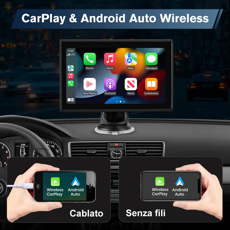 AWESAFE 7 pollici Portatile CarPlay Auto con Telecamera per la retromarcia - FM, AUX, Bluetooth 5.0,Wireless Carplay & Android Auto- con 7-32V Auto/Camion AWESAFE