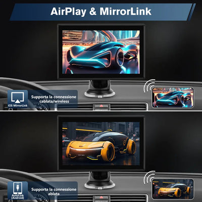 AWESAFE 7 pollici Portatile CarPlay Auto con Telecamera per la retromarcia - FM, AUX, Bluetooth 5.0,Wireless Carplay & Android Auto- con 7-32V Auto/Camion AWESAFE
