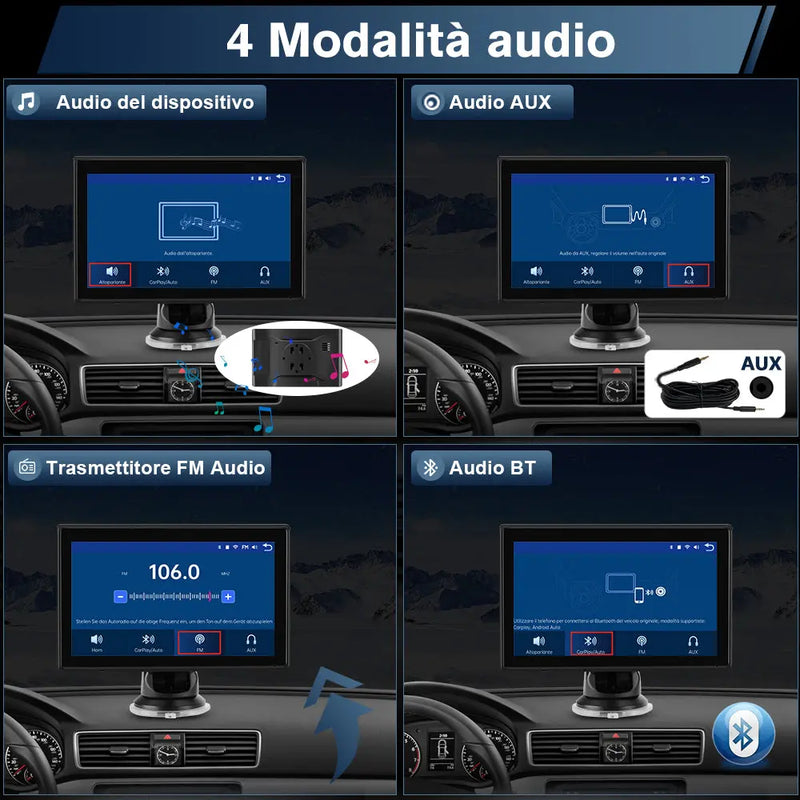 AWESAFE 7 pollici Portatile CarPlay Auto con Telecamera per la retromarcia - FM, AUX, Bluetooth 5.0,Wireless Carplay & Android Auto- con 7-32V Auto/Camion AWESAFE