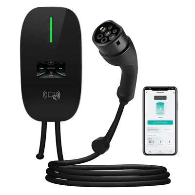 AWESAFE 7kW Borne de Recharge Voiture Electrique 8-10-13-16-20-24-32A ，6M Câble Chargeur Monophasé IEC 62196-2, Connectivité Bluetooth et WiFi Portable EV Chargeur AWESAFE