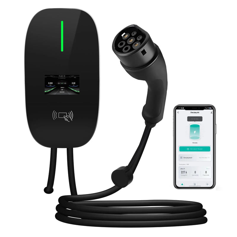 AWESAFE 7kW Borne de Recharge Voiture Electrique 8-10-13-16-20-24-32A ，6M Câble Chargeur Monophasé IEC 62196-2, Connectivité Bluetooth et WiFi Portable EV Chargeur AWESAFE