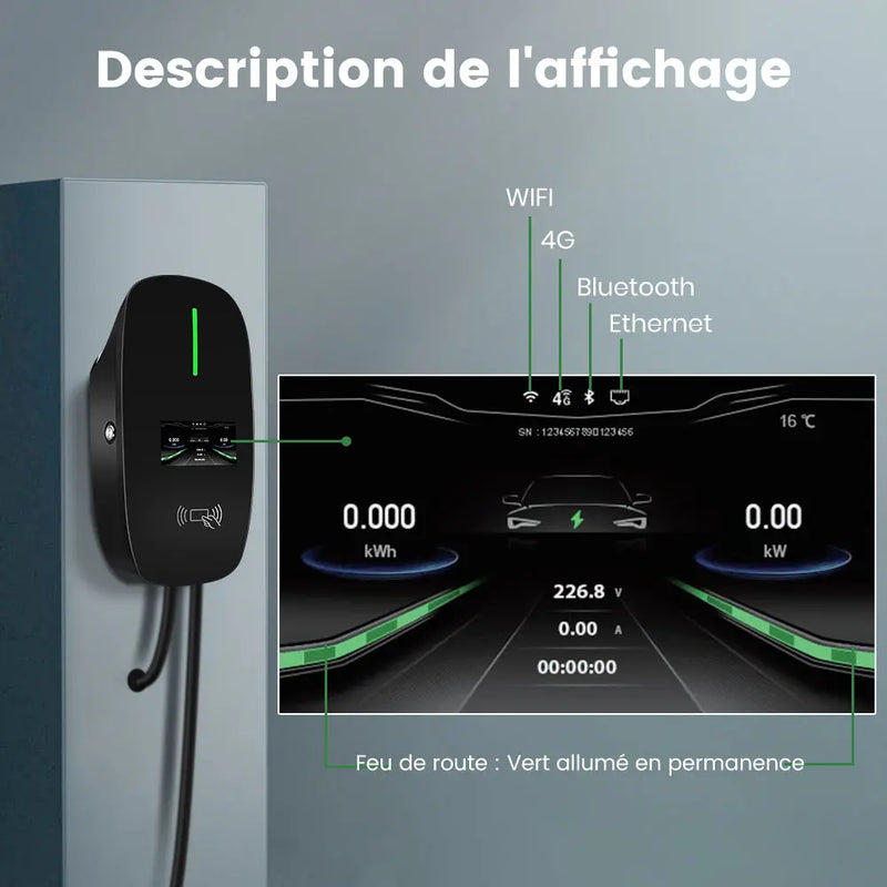AWESAFE 7kW Borne de Recharge Voiture Electrique 8-10-13-16-20-24-32A ，6M Câble Chargeur Monophasé IEC 62196-2, Connectivité Bluetooth et WiFi Portable EV Chargeur AWESAFE