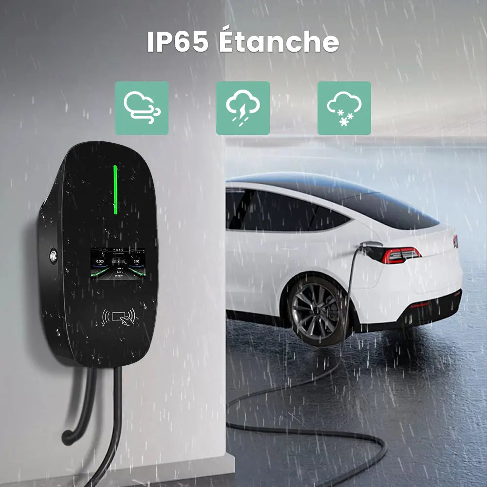 AWESAFE 7kW Borne de Recharge Voiture Electrique 8-10-13-16-20-24-32A ，6M Câble Chargeur Monophasé IEC 62196-2, Connectivité Bluetooth et WiFi Portable EV Chargeur AWESAFE