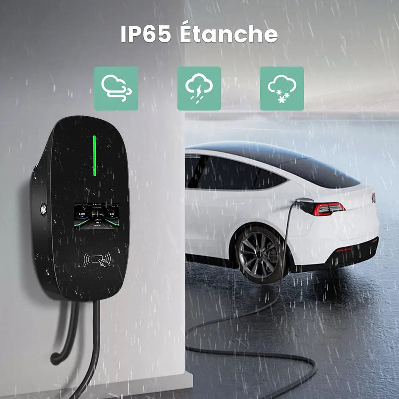 AWESAFE 7kW Borne de Recharge Voiture Electrique 8-10-13-16-20-24-32A ，6M Câble Chargeur Monophasé IEC 62196-2, Connectivité Bluetooth et WiFi Portable EV Chargeur AWESAFE
