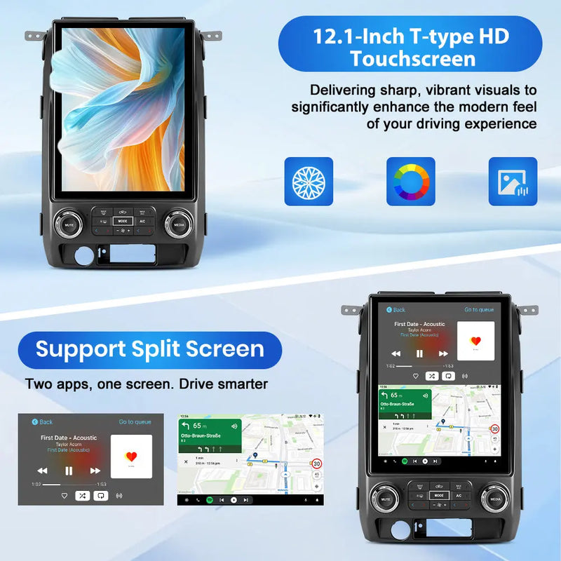 AWESAFE 8-Core 4GB+64GB Car Radio Stereo for Ford F150 2009-2012, Android 13 12.1 Inch T-StyleTouch Screen Stereo, Wireless Apple CarPlay & Android Auto, GPS, WiFi, Bluetooth, DSP, Backup Camera AWESAFE