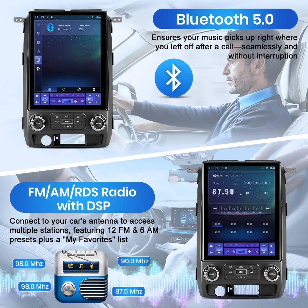AWESAFE 8-Core 4GB+64GB Car Radio Stereo for Ford F150 2009-2012, Android 13 12.1 Inch T-StyleTouch Screen Stereo, Wireless Apple CarPlay & Android Auto, GPS, WiFi, Bluetooth, DSP, Backup Camera AWESAFE