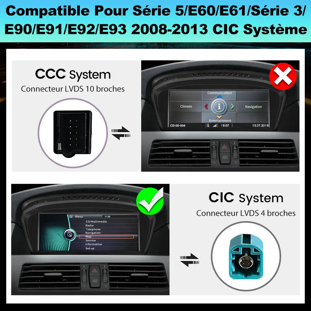 AWESAFE 8.8" Android 13 Autoradio pour BMW S.5 E60/E61, S.3 E90/E91/E92/E93 CIC (2008-2013) Bluetooth, Android Auto et Carplay sans fil AWESAFE