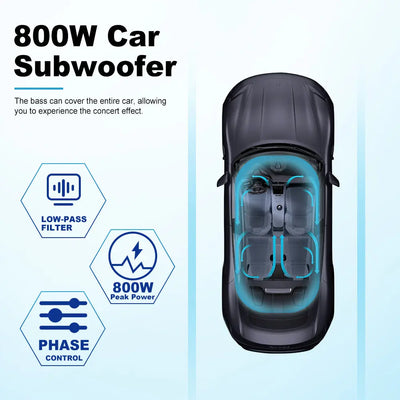 AWESAFE 800W Car Subwoofer,10 Inch Slim Underseat Audio Vehicle Subwoofers with Remote Bass Control Low-Pass Filter Low Power Output AWESAFE