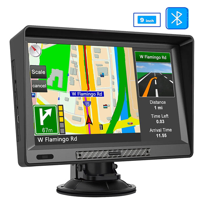 AWESAFE 9 Inch GPS Navigation with Bluetooth/ FM Radio /Speed Alerts/ Lifetime North America Maps for DC 12V&24V Car Truck RV AWESAFE