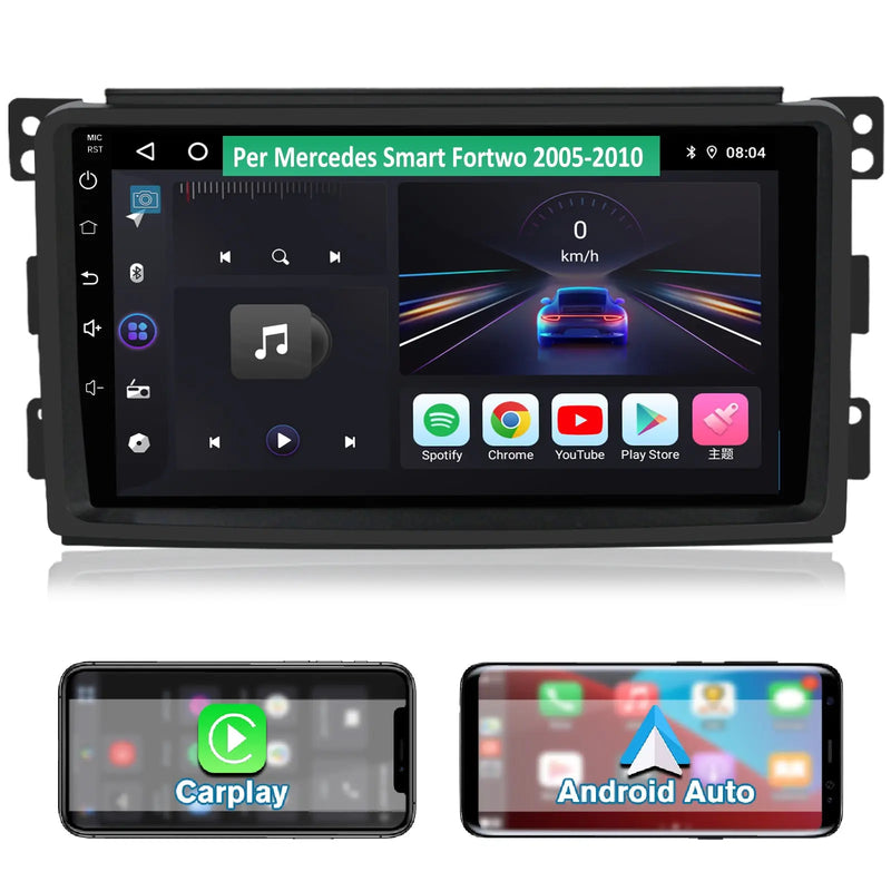 AWESAFE 9 Pollici Android Autoradio (6+128GB) con Carplay Android Auto per Mercedes Benz Smart Fortwo 451 (2005-2010) Car Radio con GPS Bluetooth WIFI FM 4G SIM Comandi al Volante AWESAFE
