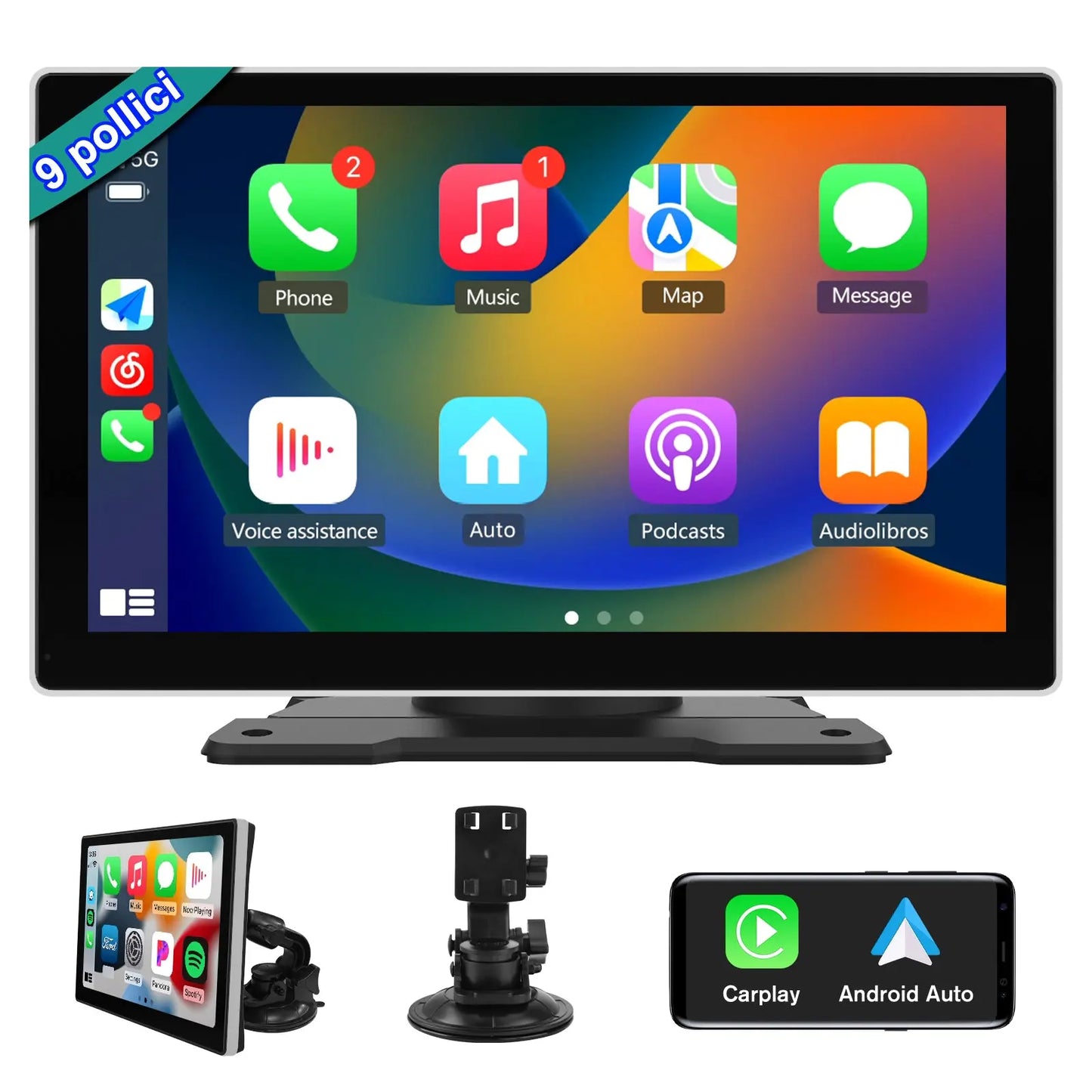AWESAFE 9 Pollici Autoradio Wireless CarPlay Android Auto con Siri Bluetooth GPS AUX-Argento/Nero AWESAFE