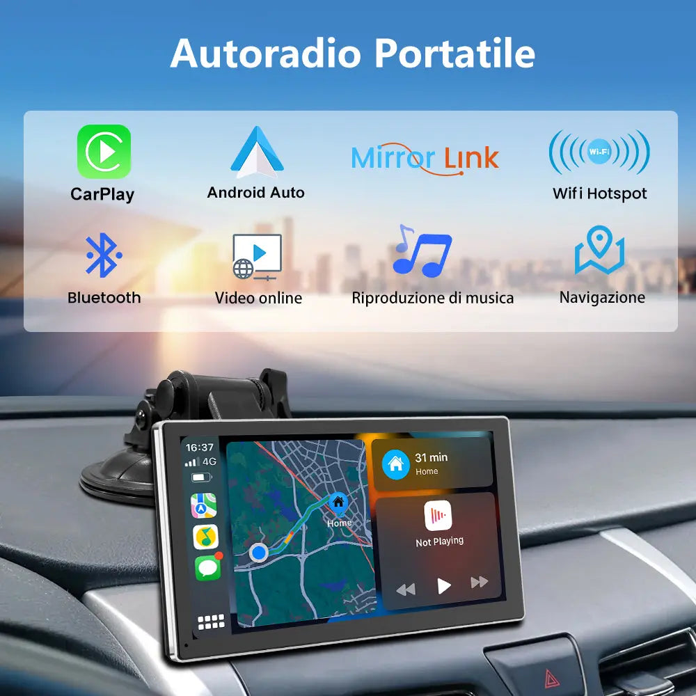 AWESAFE 9 Pollici Autoradio Wireless CarPlay Android Auto con Siri Bluetooth GPS AUX-Argento/Nero AWESAFE