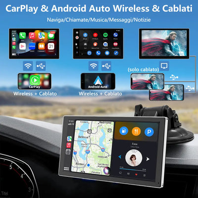 AWESAFE 9 Pollici Autoradio Wireless CarPlay Android Auto con Siri Bluetooth GPS AUX-Argento/Nero AWESAFE