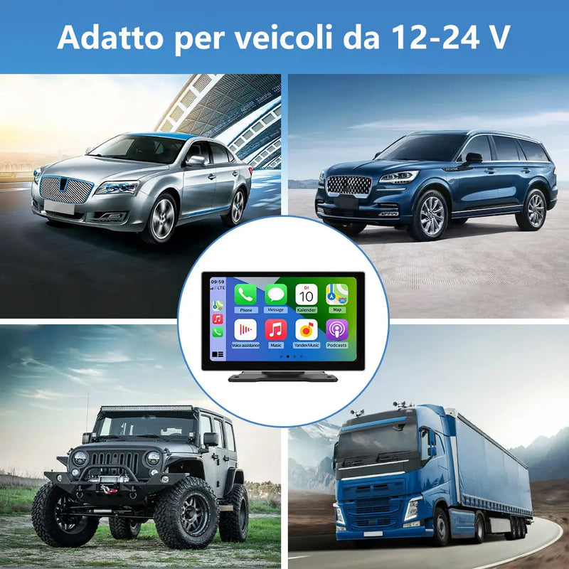 AWESAFE 9 Pollici Autoradio Wireless CarPlay Android Auto con Siri Bluetooth GPS AUX-Argento/Nero AWESAFE