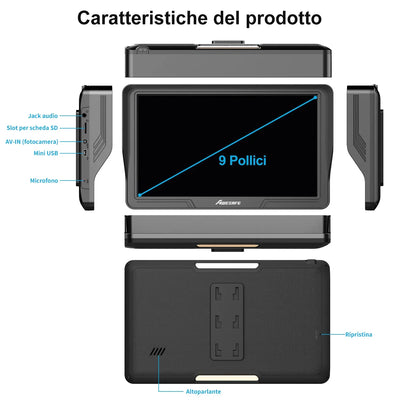 AWESAFE 9 Pollici Navigatore Camioncon telecamera di retromarcia,Soporte Bluetooth WiFi AWESAFE