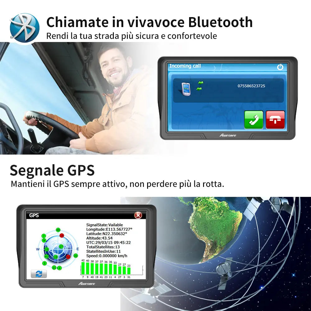 Navigatore GPS Da 10 Pollici Per Auto – Touchscreen IPS 32GB Con Bluetooth E WiFi, Retrovisore E DSP Audio