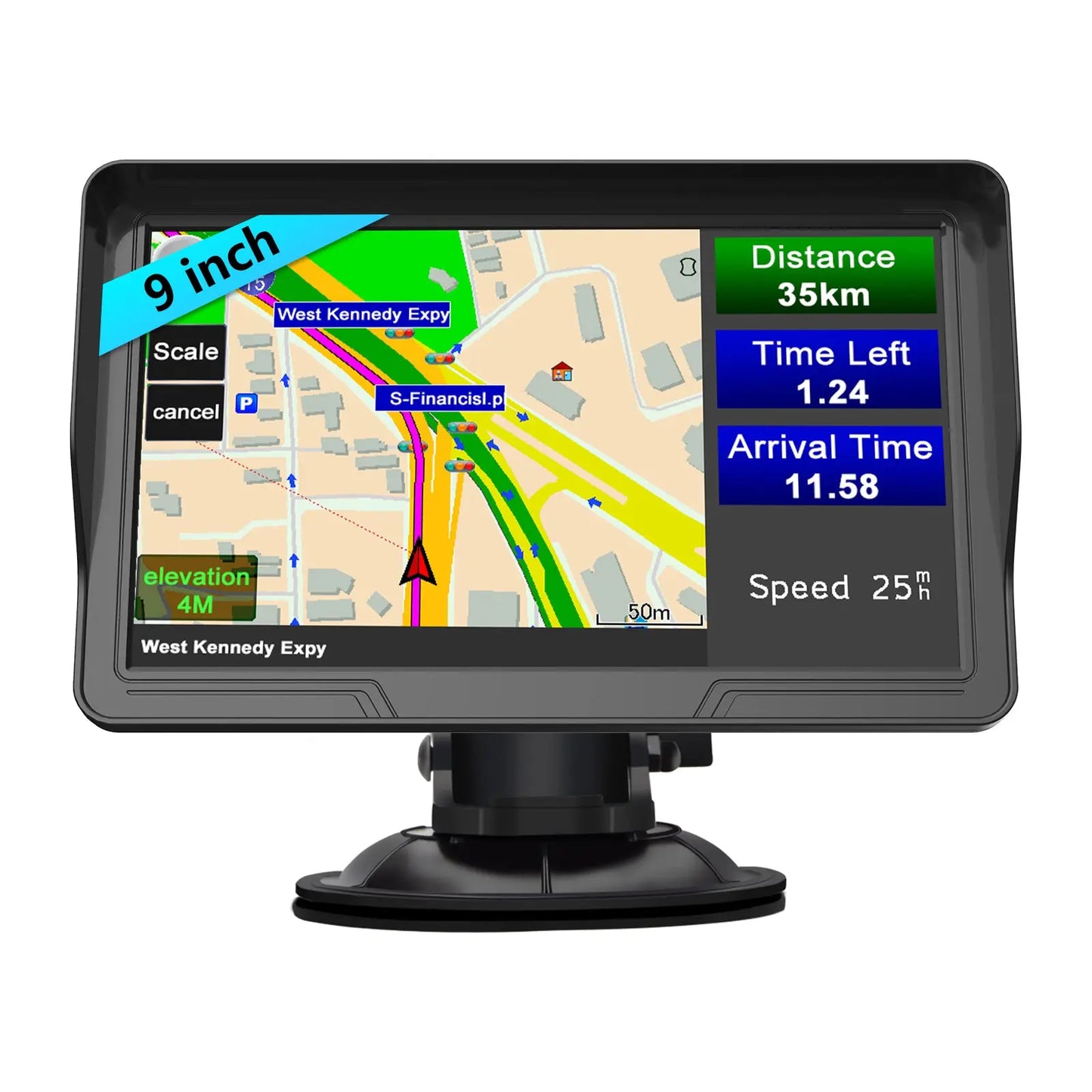 AWESAFE 9 Zoll GPS Navigationsgerät für Auto mit Bluetooth FM Sprachführung inkl Montagehalterung Europa Karte Jährliche Kostenlose Updates AWESAFE