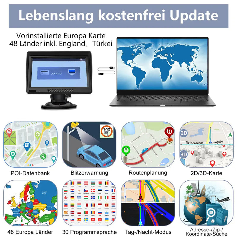 AWESAFE 9 Zoll Navigationsgerät mit Bluetooth und Rückfahrkamera, 2023 Europa Karten, GPS Navigation für PKW KFZ LKW AWESAFE