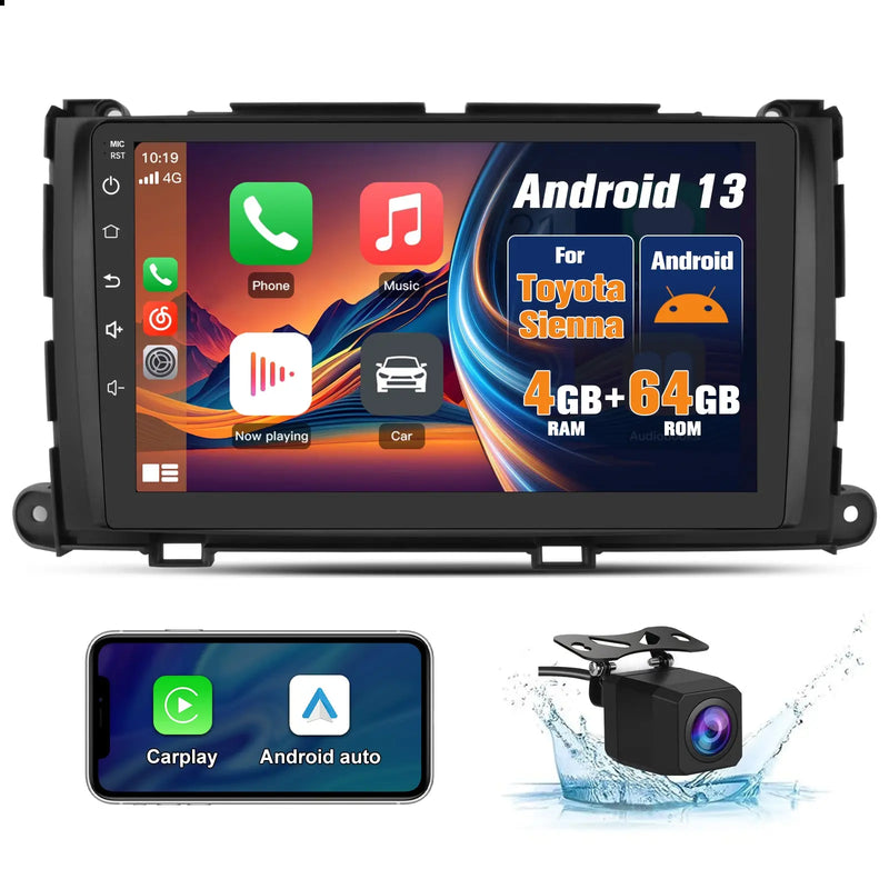 AWESAFE 9 inch Android 13 Car Stereo,4G+64G 8-Core Head Unit Radio for Toyota Sienna 2011-2014 with Bluetooth DSP GPS FM AWESAFE
