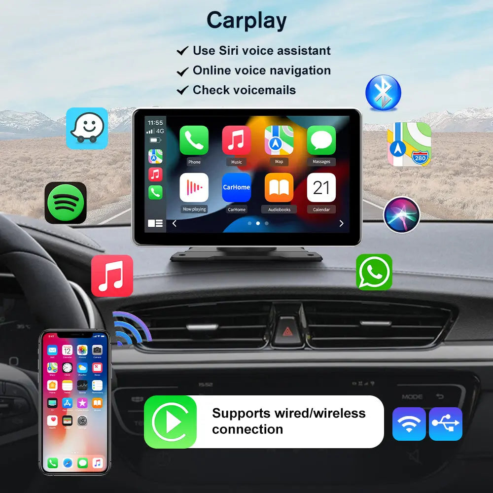 AWESAFE 9 inch Portable Wireless CarPlay Android Auto AirPlay AutoLink Car Radio Screen Bluetooth Music GPS Navigation on Dashboard Car Audio AWESAFE