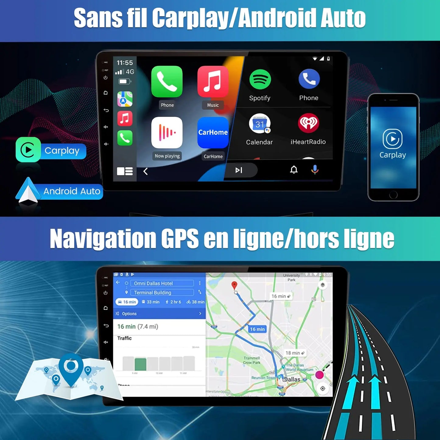 AWESAFE 9 pouces Autoradio pour Renault kangoo 2008,Android auto sans fil & Mirror Link Carplay sans fil & Airplay AWESAFE