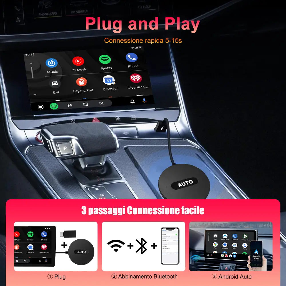 AWESAFE Adattatore Wireless Android Auto– Dongle di aggiornamento per Android Auto Wireless, necessario per auto con sistema Android Auto cablato di serie e smartphone Android AWESAFE