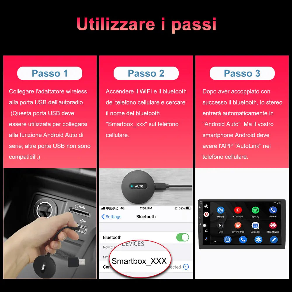 AWESAFE Adattatore Wireless Android Auto– Dongle di aggiornamento per Android Auto Wireless, necessario per auto con sistema Android Auto cablato di serie e smartphone Android AWESAFE