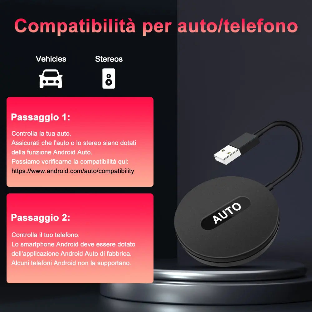 AWESAFE Adattatore Wireless Android Auto– Dongle di aggiornamento per Android Auto Wireless, necessario per auto con sistema Android Auto cablato di serie e smartphone Android AWESAFE