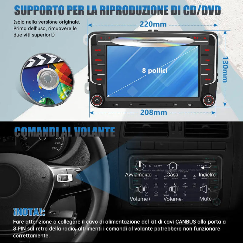 AWESAFE Android 11 Autoradio 2 Din per VW Volkswagen Golf 5 6 Polo Passat Skoda Seat Tiguan, [2G+32GB] 7 Pollici Car Radio Bluetooth SD GPS Comandi al Volante CarPlay e Android Auto AWESAFE