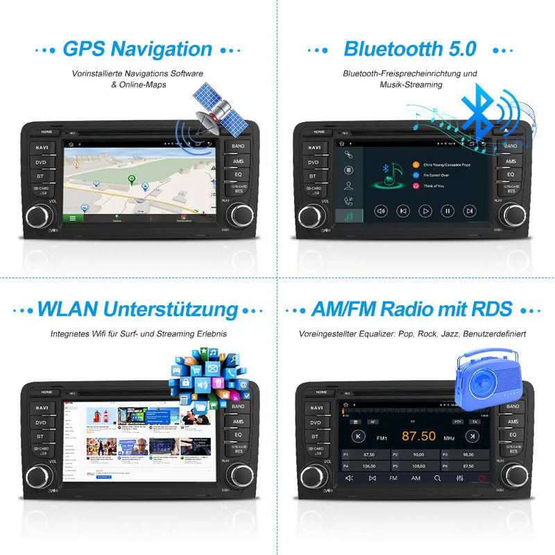 AWESAFE Android 11 Autoradio für Audi A3 S3 RS3, 2GB+32GB, Radio mit Navi unterstützt DAB+ WLAN CD DVD Bluetooth 2 Din 7 Zoll Bildschirm AWESAFE