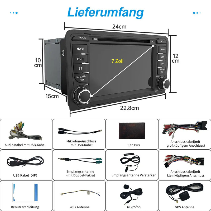 AWESAFE Android 11 Autoradio für Audi A3 S3 RS3, 2GB+32GB, Radio mit Navi unterstützt DAB+ WLAN CD DVD Bluetooth 2 Din 7 Zoll Bildschirm AWESAFE