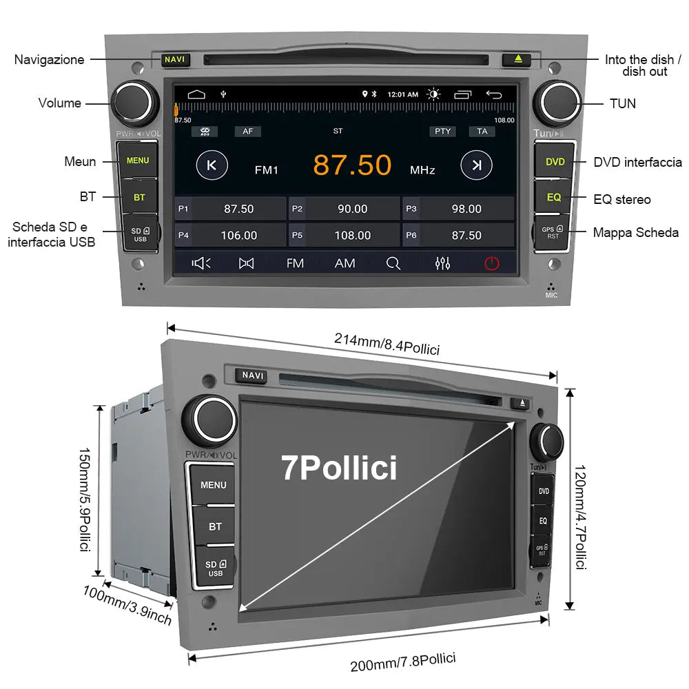 AWESAFE Android 12 Autoradio 2G+32G con Schermo Touchscreen 7 Pollici Bluetooth/FM- Per Opel Vivaro Sigum Meriva Astra Tigra Twin Top Antara Combo Agila Corsa Vectra Zafira AWESAFE