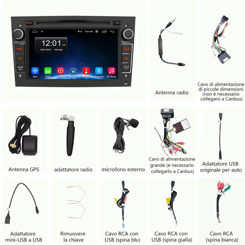 AWESAFE Android 12 Nero Autoradio 2G+32G con Schermo Touchscreen 7 Pollici Bluetooth/FM/Carplay- Per Opel Vivaro Sigum Meriva Astra Tigra Twin Top Antara Combo Agila Corsa Vectra Zafira AWESAFE