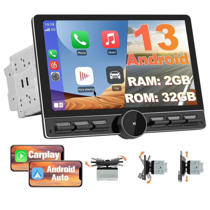 AWESAFE Android 13 10.6" Radio Coche 2 DIN Universal con Pantalla Táctil Inclinable y Giratoria, Autoradio Admite CarPlay/Android Auto Inalámbrico/MirrorLink/WiFi/4G/Bluetooth AWESAFE