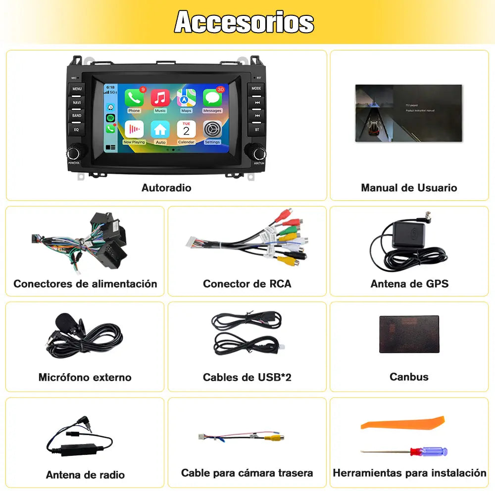 AWESAFE Android 13 2GB+32GB Radio Coche con Pantalla Táctil 8 Pulgadas para Mercedes-Benz, Autoradio para Clase A W169/Clase B W245/W639 Vito/Viano/W906 Sprinter, con Carplay y Android Auto AWESAFE