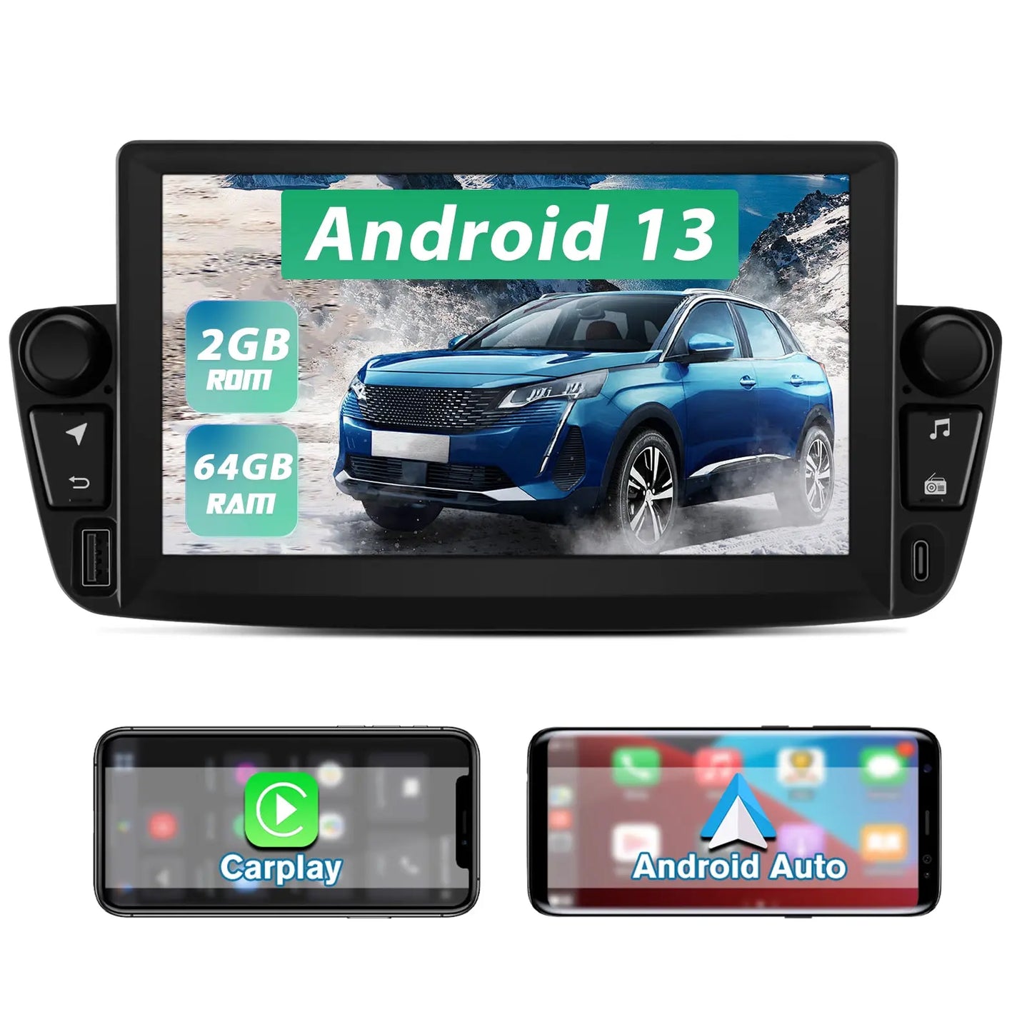 AWESAFE Android 13 2G+64G Autoradio per Peugeot 107 Toyota Aygo Citroen C1 2005 - 2014,con Wireless Carplay e Android Auto,7 Pollici Touchscreen Radio con WiFi GPS DSP AWESAFE