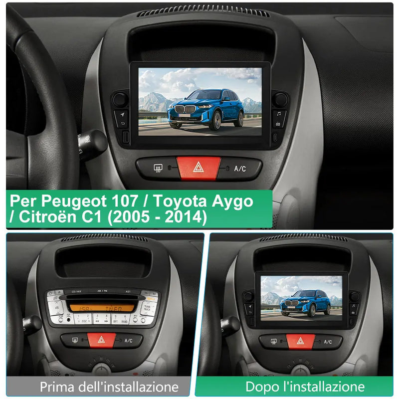 AWESAFE Android 13 2G+64G Autoradio per Peugeot 107 Toyota Aygo Citroen C1 2005 - 2014,con Wireless Carplay e Android Auto,7 Pollici Touchscreen Radio con WiFi GPS DSP AWESAFE
