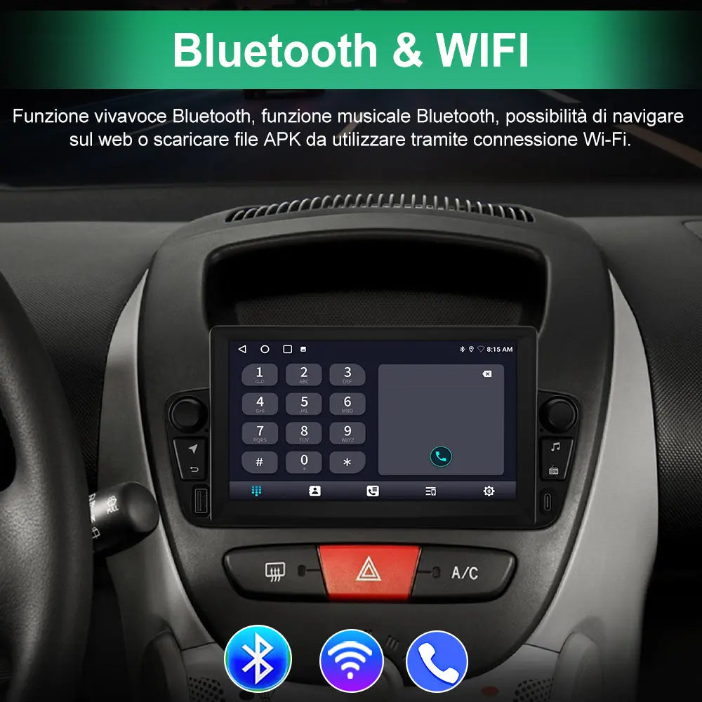 AWESAFE Android 13 2G+64G Autoradio per Peugeot 107 Toyota Aygo Citroen C1 2005 - 2014,con Wireless Carplay e Android Auto,7 Pollici Touchscreen Radio con WiFi GPS DSP AWESAFE